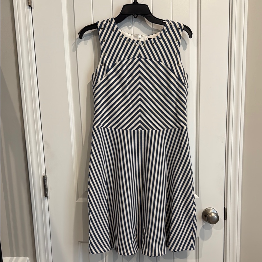 Striped Navy and White Midi Dress